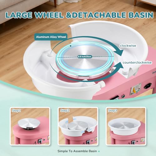 Bonoutil 10" Electric Pottery Wheel with Foot Pedal for Adults, Easy to Center Ceramic Forming Machine Max 20 lbs Capacity Clay Beginner's Art Sculpting Tools Kit for Home Use (Pink) - color: Pink