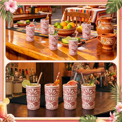 Gejoy 12 Pcs Mexican Tequila Shot Glasses Set 2 oz Talavera Handmade Ceramic Cups with Vibrant Hand-painted Pattern Mexican Pottery Gifts for Tequila Mezcal Lover Bachelorette Party Home Bar(Pink)