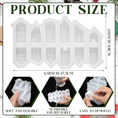 Reallnaive Mini Christmas Village House Silicone Mold Set 12 DIY Small Non Stick House Casting Crafts Soap Making Mold for Xmas Home Table Decoration Indoor(Classic)