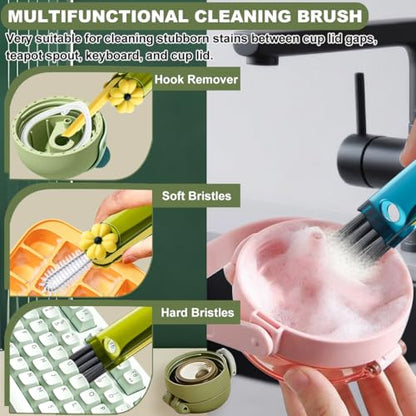 3 in 1 Cup Lid Cleaning Brush, Portable Cup Cleaner Brush, New Water Bottle Lid Cleaner Brush, Multifunctional Cleaning Brush - Home Kitchen Cleaning Tools for Tight Spaces & Bottle Gaps, 3 PCS - color: Grey Green Blue-a