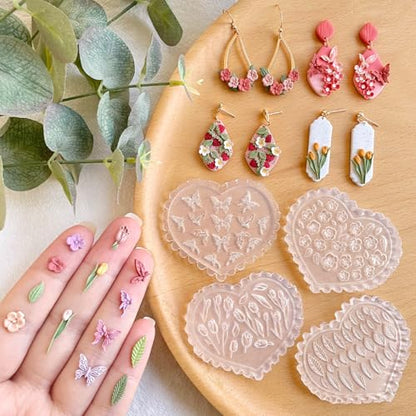 KEOKER Spring Polymer Clay Molds, Polymer Clay Silicone Molds, Flower Polymer Clay Mini Molds, 4pcs Earring Molds for Polymer Clay, Polymer Clay Molds for Jewelry(Substitute Micro Clay Cutters) - color: 4PCS Color