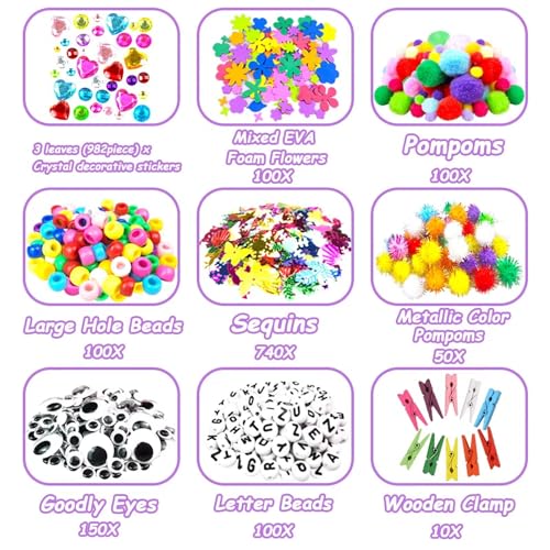 VLUSSO 3000Pcs DIY Arts and Crafts Supplies Kit for Kids - Kids Craft Kits Art Supplies Material Set with Pipe Cleaner All in 1 Crafts Activity Gifts Toys for Girls Boys Age 4-6, 6-8, 8-12 Years - size: 3000+ Pieces