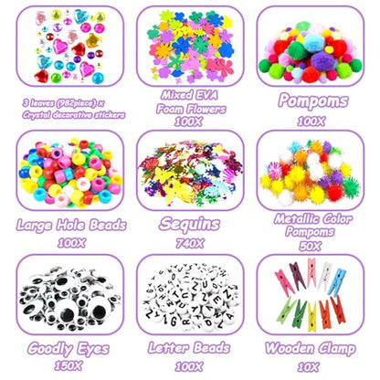 VLUSSO 3000Pcs DIY Arts and Crafts Supplies Kit for Kids - Kids Craft Kits Art Supplies Material Set with Pipe Cleaner All in 1 Crafts Activity Gifts Toys for Girls Boys Age 4-6, 6-8, 8-12 Years - size: 3000+ Pieces