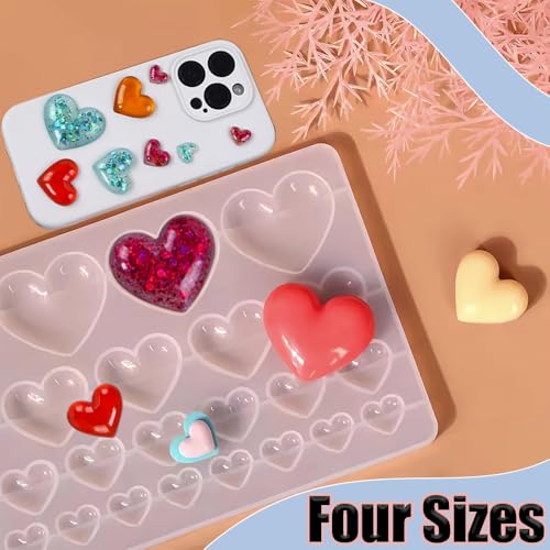 Heart Silicone Mold 25-Cavity Heart Shape Resin Molds 3D Love Heart Shaped Casting Jewelry Epoxy Mold for DIY Pendant Necklace Earring Charms Crafts