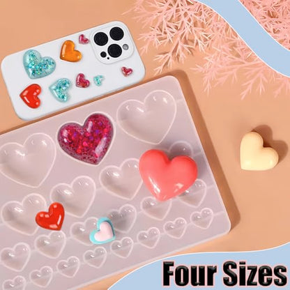 Heart Silicone Mold 25-Cavity Heart Shape Resin Molds 3D Love Heart Shaped Casting Jewelry Epoxy Mold for DIY Pendant Necklace Earring Charms Crafts