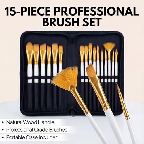 17Pcs Paint Brush Set with Palette Knife & Sponge, Standing Storage Case as Brush Holder, Professional Artist Brushes for Acrylic, Oil, Watercolor