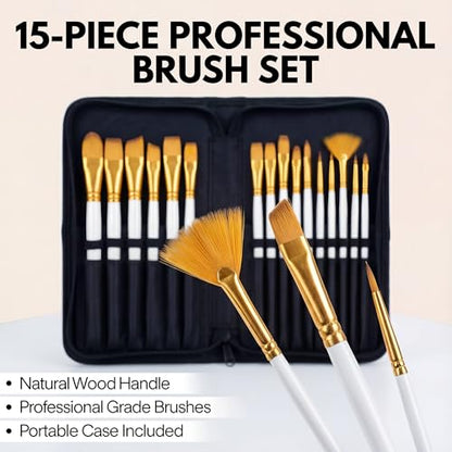 17Pcs Paint Brush Set with Palette Knife & Sponge, Standing Storage Case as Brush Holder, Professional Artist Brushes for Acrylic, Oil, Watercolor