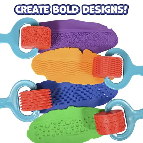 READY 2 LEARN Paint & Dough Explorers | 4 Patterns | Set 1 | Imagine Colors | Chunky Texture Rollers for Kids | Paint, Ink and Play Dough Accessories