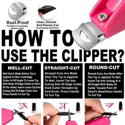 Pink Adjustable Artificial Acrylic Fake Nail False Nail Tip Clipper Cutter Trimmer Manicure Pedicure Sharp Blade Clip Tool For Salon Home Nail Art Beauty Design DIY - color: Pink