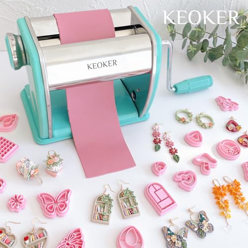 KEOKER Clay Press Machine, Polymer Clay Press Machine for Making Clay Earrings, Polymer Clay Roller Machine, 7 Thickness Stainless Steel Polymer Clay Pasta Machine, Polymer Clay Tools - color: Lake blue