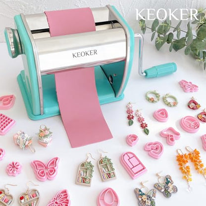 KEOKER Clay Press Machine, Polymer Clay Press Machine for Making Clay Earrings, Polymer Clay Roller Machine, 7 Thickness Stainless Steel Polymer Clay Pasta Machine, Polymer Clay Tools - color: Lake blue