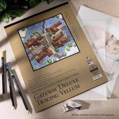 Bee Paper - 11"x 14" Gateway Deluxe Tracing Vellum Paper Pad, 25 Sheets - size: 11-inch x 14-inch, 25 Sheet Tape Bound Pad