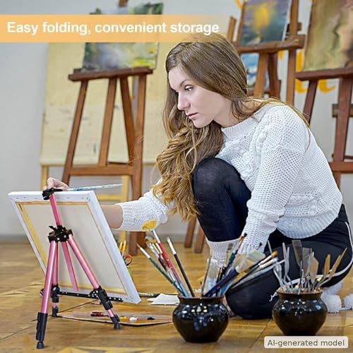 RRFTOK Art Easel Stand for Painting and Sign - Aluminum Adjustable Easels for Painting Canvases Height from 17 to 66 Inch,Carry Bag for Table-Top/Floor Drawing and Displaying.Gift for Women(Red). - style: 66Pink 1-pack