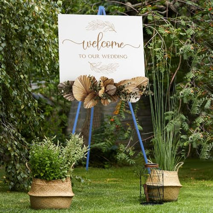NianFeng Wooden Easel Stand for Sign, Easel Display Stand Floor for Wedding Sign with Adjustable Tray, 63-Inch, Tripod A-Frame Poster Light Duty, Welcome, Art Show & Baby Shower (Blue) - color: Blue
