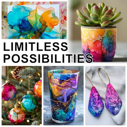 Alcohol Ink Set - 60 Bottles Concentrated Alcohol-Based Ink for Epoxy Resin Art, Tumbler Making, Fluid Painting on Glass, Ceramic & Leather, 0.34 fl oz Each