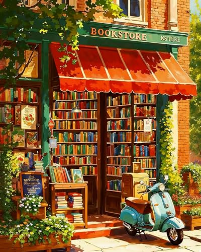 GEEHEIY Paint by Numbers Kit for Adults, Cozy Bookstore DIY Painting on Canvas, Books Paint by Number Kit with Acrylic Paint, Book Lover Wall Art Home Decor Gift 16x20 Inch - color: TRTDNF1P310