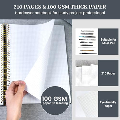FLYING EAGLE 8.5 x 11 Large Graph Notebook Journal Spiral Graph Grid Notebook 210 Pages Hardcover Graph Notebook Engineering Paper Notebook Graphing Notebook for Men Women, Black - color: Black, size: Graph