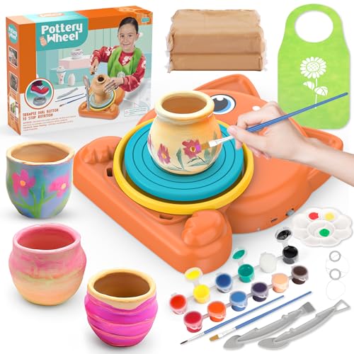 Aujazyble Pottery Wheel for Kids - Complete Pottery Painting Kit Art Supplies Arts and Crafts for Girls Boy Kids Toy, Birthday Halloween Christmas Gift for Kids Ages 6 7 8 9 10 11 12+, (Dog) - color: Orange