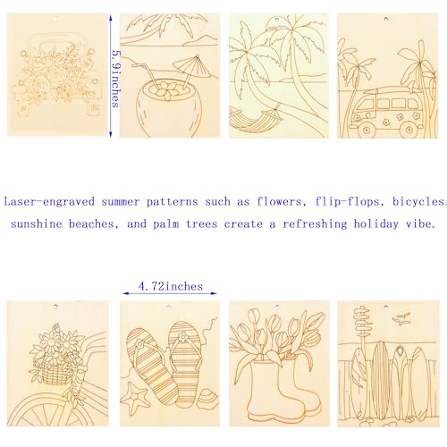 Piatoeke 16PCS 5.9×4.7in Unfinished Wood Crafts to Paint,DIY Fun Things to Paint and Hang, Wooden Summer Cutouts Board for Kids Painting(Summer) - color: Summer