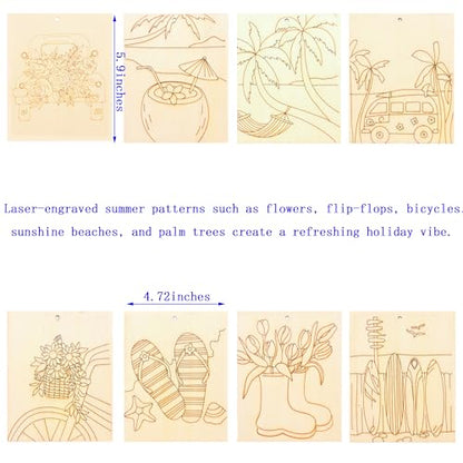 Piatoeke 16PCS 5.9×4.7in Unfinished Wood Crafts to Paint,DIY Fun Things to Paint and Hang, Wooden Summer Cutouts Board for Kids Painting(Summer) - color: Summer
