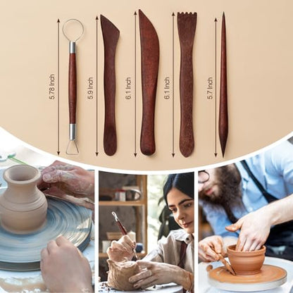 Amrules Clay Tools Kit, 27 PCS Red Pottery Tools, Practical Polymer Clay Sculpting Tools Kit, Air Dry Clay Tools Set for Adults, Pottery Craft, Dotting, Carving, Drawing, Molding, Modeling, Shaping - color: Red-27Pcs
