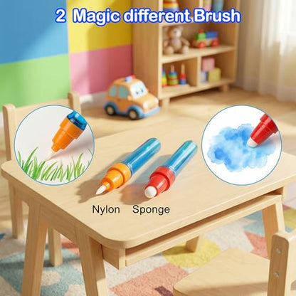 Mess Free Painting Set for Toddlers, Multi-Functional Art Station with Replaceable Brush Heads Magic Pen & Stamps, Sensory Toddler Arts and Crafts Gifts for 3-9 Year Old Girls Boys, Classroom & Group
