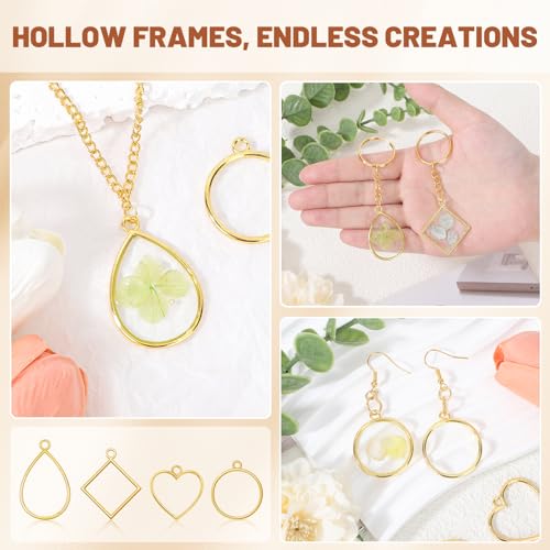 Gartful Open Bezels for Resin Jewelry Making, Hollow Frame Pendants with Jump Rings, Craft Bezels for Necklace, Earrings - style: Smooth Frame - 4 Styles 30PCS