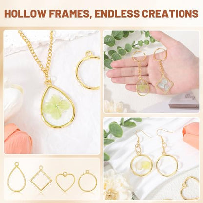 Gartful Open Bezels for Resin Jewelry Making, Hollow Frame Pendants with Jump Rings, Craft Bezels for Necklace, Earrings - style: Smooth Frame - 4 Styles 30PCS