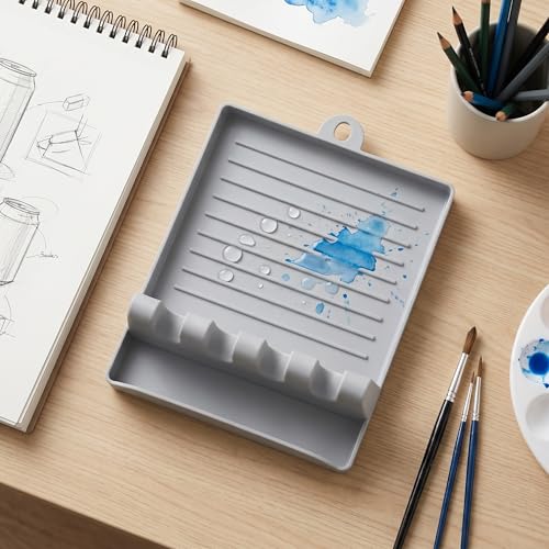 2 Pack Washable Brush Holders with 4 Slots - Artist Brush Organizer & Drying Rack for Watercolor, Acrylic, Oil Painting Brushes, Tabletop Studio Caddy （Gray） - color: Gray