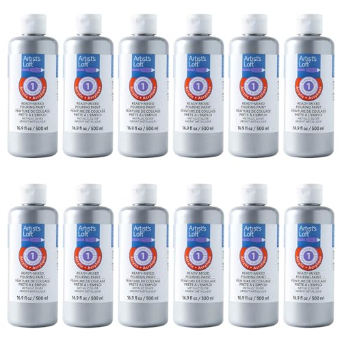 Artist's Loft Acrylic Ready-Mixed Pouring Paint, 12 Pack - color: Metallic Silver