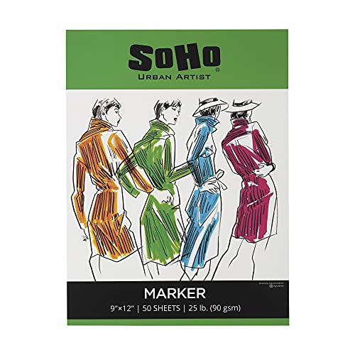 SoHo Marker Paper Pads 9"x12" 12 Pack, 50 Sheets - 24 lb (90gsm) Smooth & Heavyweight, Acid-Free, Bleed Resistant Drawing Papers, Ideal for Sketching, Color Blending, Mechanical Pencils - size: 9x12" - Pack of 12
