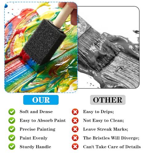 5 Pcs Foam Brush, Foam Paint Brushes 1 Inch Black Wood Handle Foams Brushes for Painting, Varnishes & DIY Projects