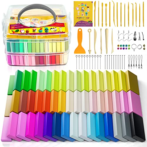 Aestd-ST Polymer Clay 52 Colors, Modeling Clay for Kids, Non-Sticky Oven Bake Clay with Sculpting Tools and Accessories, Halloween Christmas Gift for Children and Artists - color: 52 Colors