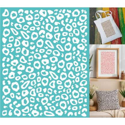 2 Sheets Silkscreen Stencil, Leopard Printing Stencils Templates Reusable Self-Adhesive Silk Screen for Painting on Wall, Wood, T-Shirt, Fabric, Home Craft Decor, 8.7x11 Inch - style: Leopard Print