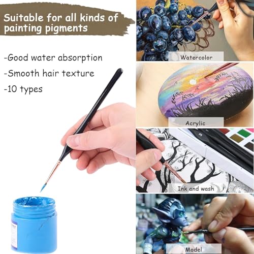 Miniature Paint Brushes Set,10pcs Detail Paint Brushes for Fine Detailing Art Painting, Small Tiny Brushes for Acrylic, Paint by Number, Figurine, Craft, Models
