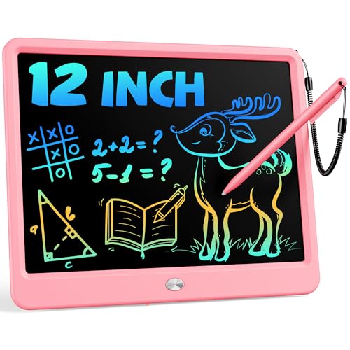 Bravokids 12 Inch LCD Writing Tablet for 3 Year Olds - Electronic Drawing Pad and Doodle Board as Educational Birthday Gifts for Girls and Boys (Pink) - color: Pink, size: 12 inch