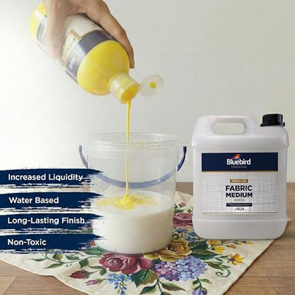 BLUEBIRD Fabric Medium - Textile Medium for Fabric Painting, Prevents Flaking, Ideal for Clothes, Accessories, and More (135.2 Fl Oz) - size: 135.2 Fl Oz (Pack of 1)