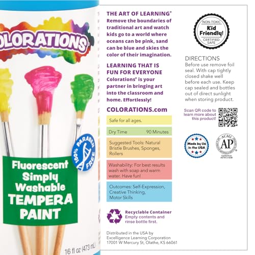Colorations Simply Washable Tempera Paint, Fluorescent Neon Red - 16 oz. - color: Flourescent Red