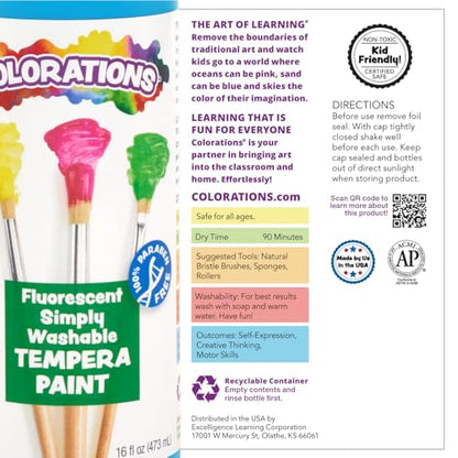 Colorations Washable Tempera Paint, 16 fl oz, Fluorescent Blue, Neon, Non Toxic, Vibrant, Bold, Bright, Kids Paint, Craft, Hobby, Fun, Art Supplies - color: Fluorescent Blue