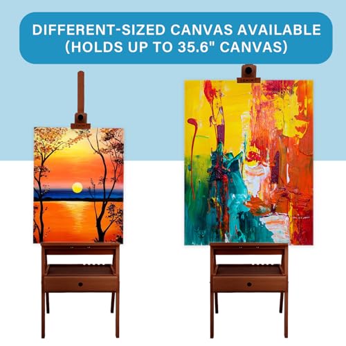 Large Wooden H-Frame Studio Easel, Solid Beechwood Easel Stand with Storage Drawer, Height Adjustable to 35 Inches High, Suitable for Painting, Sketching and Displaying, Walnut - style: Basic Walnut