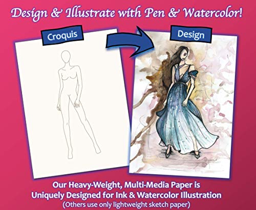 Fashion Sketchbook 432 Figure Templates, Premium Hardcover, Heavy-Weight Multi-Media Paper (9x12 in)