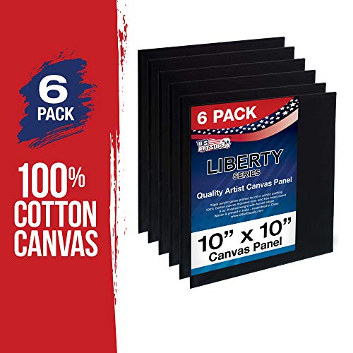 U.S. Art Supply 10 X 10 Inch Black Art Canvas Board Panels 6 Pack - 8 Ounce Heavyweight Cotton Acid Free Canvases for Painting Acrylics and Watercolor (1 Case of 6 Single Canvas Painting Panels) - size: 10" x 10"