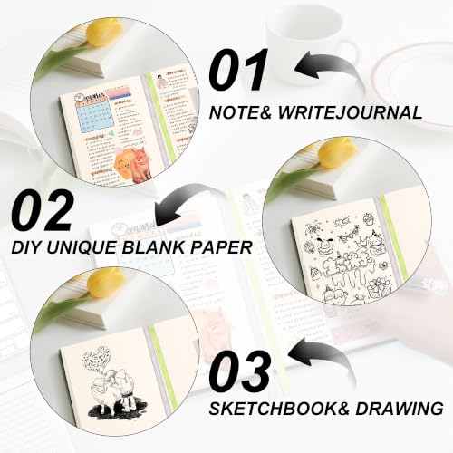 Blank Journal Notebook 720 Pages A6 Unlined Plain Sketchbook No Lines Soft Leather Small Blank Notebook for Women Drawing Book Memo Writing Sketch Diary Notebook 3.9 × 5.5 (Blue Blank Notebook) - color: Blue Blank Notebook