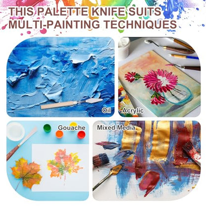 MECCANIXITY 6Pcs Palette Knife Pointed Head, 6.3" Long Palette Knives with Stainless Steel Flexible Spatula Pallet Knife and Wood Handle for Scraping, Mixing, Oil Acrylic Painting Canvas - size: 6.3"