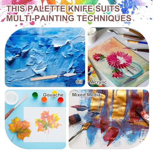 MECCANIXITY 6Pcs Palette Knife Pointed Head, 6.4" Long Palette Knives with Stainless Steel Flexible Spatula Pallet Knife and Wood Handle for Scraping, Mixing, Oil Acrylic Painting Canvas - size: 6.4"