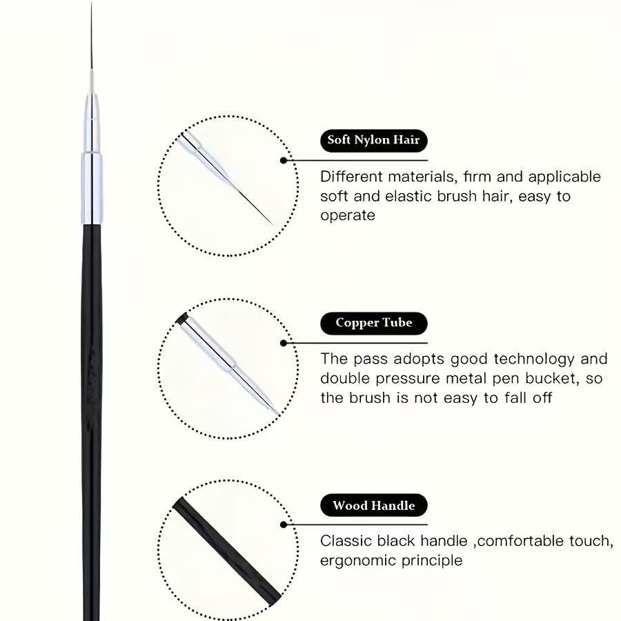 Pro Nail Art Long Striping Brush, 30mm Fine Liner Brushes for Nails, Precision Striper Pen with Acrylic Handle for Thin Lines, Intricate Details & DIY Nail Design