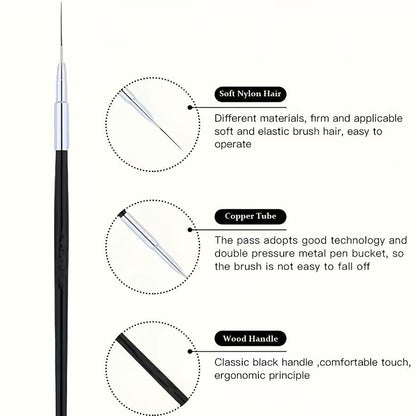 Pro Nail Art Long Striping Brush, 30mm Fine Liner Brushes for Nails, Precision Striper Pen with Acrylic Handle for Thin Lines, Intricate Details & DIY Nail Design
