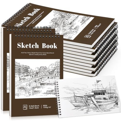12 Pack Sketch Book, 5.5 x 8.5 Inch Sketchbook, 68lb/100gsm Top Spiral Bound Sketch Pad, Acid Free Art Supplies Drawing Painting Sketching Paper for Kids, Beginners, Artists (Tan) - color: Tan, size: 5.5 × 8.5Inch（12 Pack）