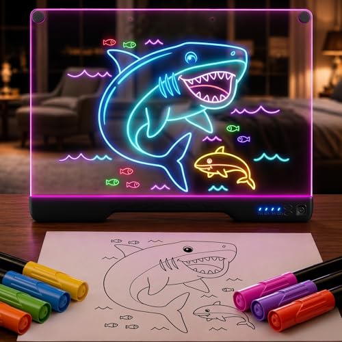 Upgraded 16-Inch LED Drawing Board Rechargeable – 7 Colors, 10 Lighting Effects, Adjustable Brightness – Acrylic Light Board for Tracing with Stand, Markers & Complete Set – Birthday Gift Idea (Black) - color: Black #1