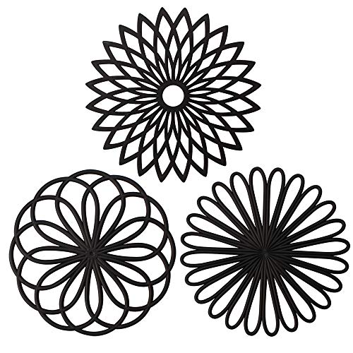 ME.FAN Silicone Trivet Mat - Kitchen Hot Pads for Pots & Dish - Insulated Teapot Trivet - Flexible, Durable, Non-Slip Large Coasters 3 Set Black - color: 3set-black